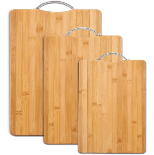 Kitchen Bamboo Cutting Boards, Stain/Odor Resistant Chopping Boards with Easy Grip Handles for Food Prep,