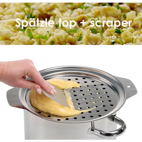 Couvercle en acier inoxydable Spaetzle avec machine à pâtes traditionnelle allemande Scraper et passoire à spaghetti