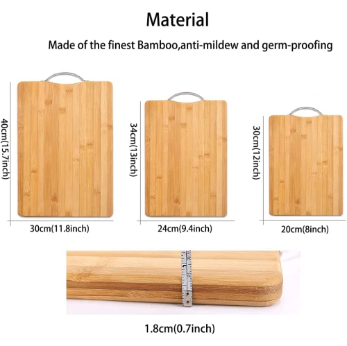 Kitchen Bamboo Cutting Boards, Stain/Odor Resistant Chopping Boards with Easy Grip Handles for Food Prep,
