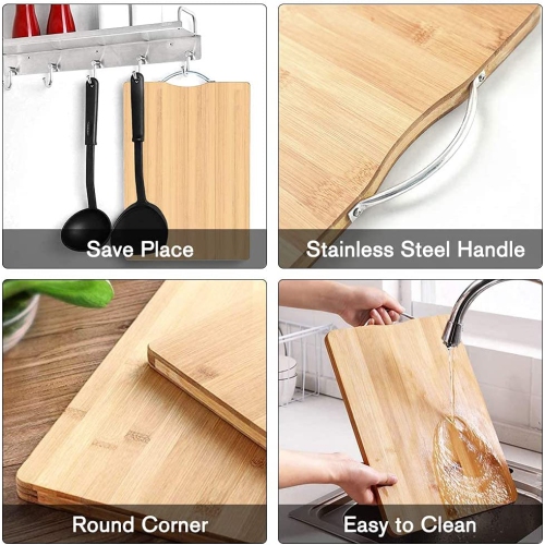 Kitchen Bamboo Cutting Boards, Stain/Odor Resistant Chopping Boards with Easy Grip Handles for Food Prep,