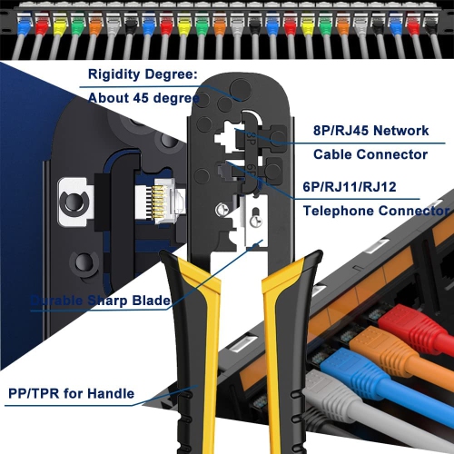 TaiWAIN – Trousse de sertissage CAT6, câble réseau CAT5, testeur de réseau local, ensemble d’outils de sertissage RJ45 pour RJ11/RJ12, sertissage