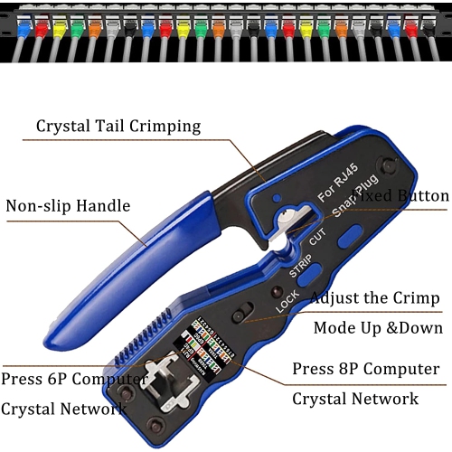 TAIWAIN RJ45 Crimp Network Tool for Cat5 Cat6 Pass Through Stripper Cutter Tool Kit, Wire Crimping Cutter Cable Tester,