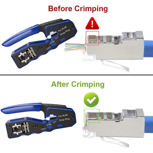 TAIWAIN RJ45 Crimp Network Tool for Cat5 Cat6 Pass Through Stripper Cutter Tool Kit, Wire Crimping Cutter Cable Tester,