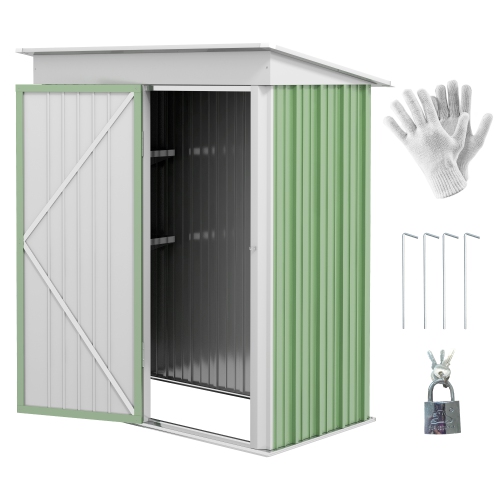 Remise de rangement extérieure en acier de 5 x 3 pi, remise de jardin à valeur ajoutée avec tablette réglable, trousse de base, verrou et gants pour