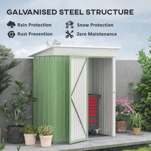 Outsunny 5' x 3' Steel Outdoor Storage Shed, Lean-to Garden Shed with Adjustable Shelf, Foundation Kit, Lock and Gloves for Lawn Mower, Tool, Patio,