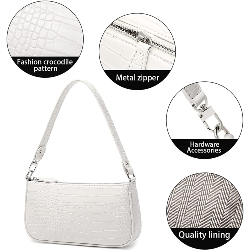 Shoulder Bags for Women Small White Purse Y2K Handbag Crocodile Pattern Clutch 90s Purses