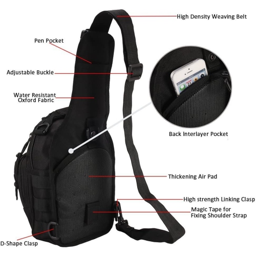 Tactical Shoulder Bag,1000D Outdoor Military Sling Daypack Backpack