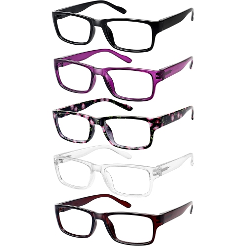 5 Pack Reading Glasses for Women Men with Spring Hinge Blue Light Blocking Clear Lens Computer Readers