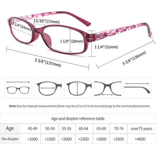 4 Pack Reading Glasses Blue Light Blocking,Fashion Ladies Spring Hinge Readers with Pattern Print,Anti Glare UV