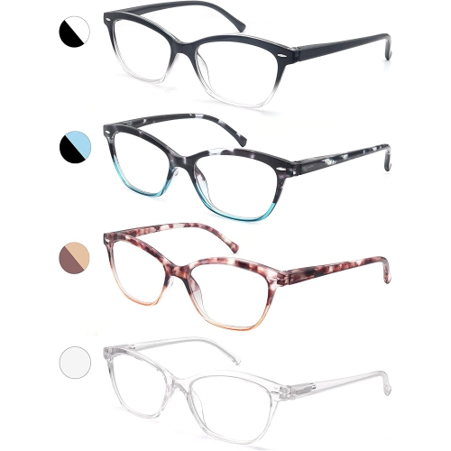 Lunettes de lecture pour femmes rétro, 4 paires de lunettes de lecture, charnière flexible à ressort avec pochette