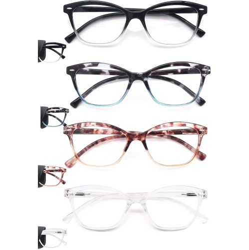 Lunettes de lecture pour femmes rétro, 4 paires de lunettes de lecture, charnière flexible à ressort avec pochette