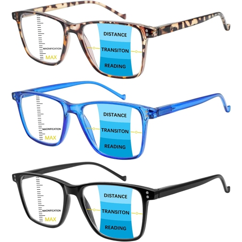 Progressive Multifocus Reading Glasses Blue Light Blocking ,Spring Hinge Readers for Women Men