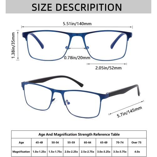 4-pack Blue Light Blocking Reading Glasses For Men Stylish Metal Frame Readers