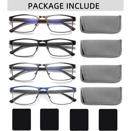 4-pack Blue Light Blocking Reading Glasses For Men Stylish Metal Frame Readers