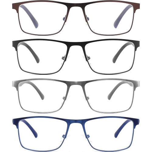 4-pack Blue Light Blocking Reading Glasses For Men Stylish Metal Frame Readers