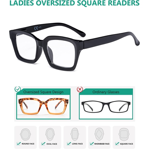 Ladies Reading Glasses 4 Pack Women Oversized Square Design Reader