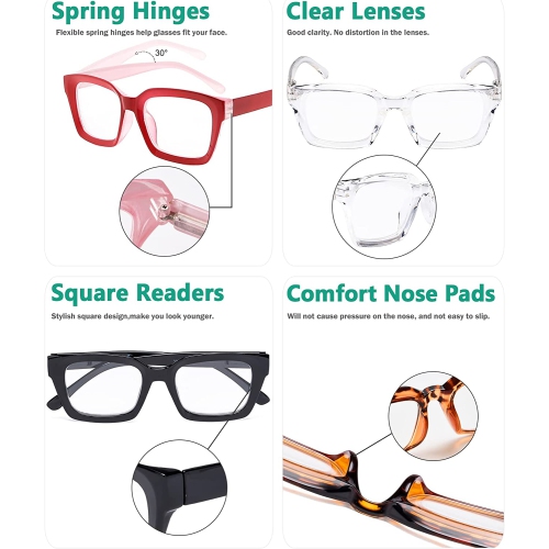 Ladies Reading Glasses 4 Pack Women Oversized Square Design Reader