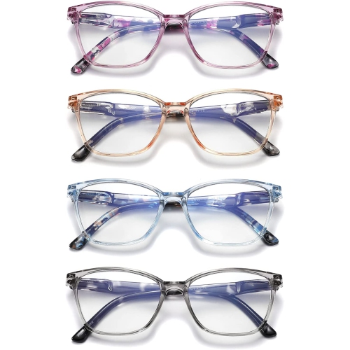 4 Pack Reading Glasses Blue Light Blocking for Women Men,Fashion Square Computer Readers with Spring Hinge,Anti