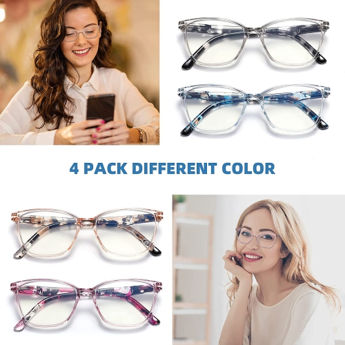 4 Pack Reading Glasses Blue Light Blocking for Women Men,Fashion Square Computer Readers with Spring Hinge,Anti