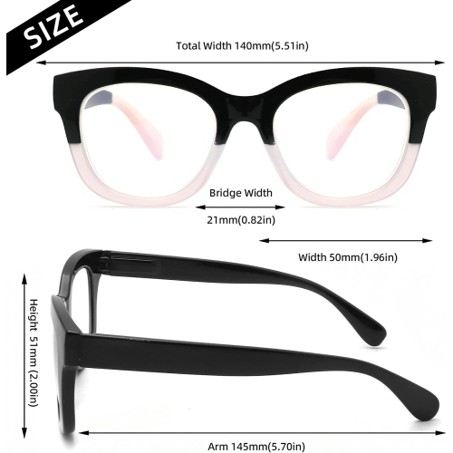 2 Pairs Oversized Retro Reading Glasses for Women, Oprah Style Large Blue Light Blocking Readers
