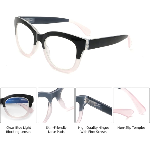 2 Pairs Oversized Retro Reading Glasses for Women, Oprah Style Large Blue Light Blocking Readers