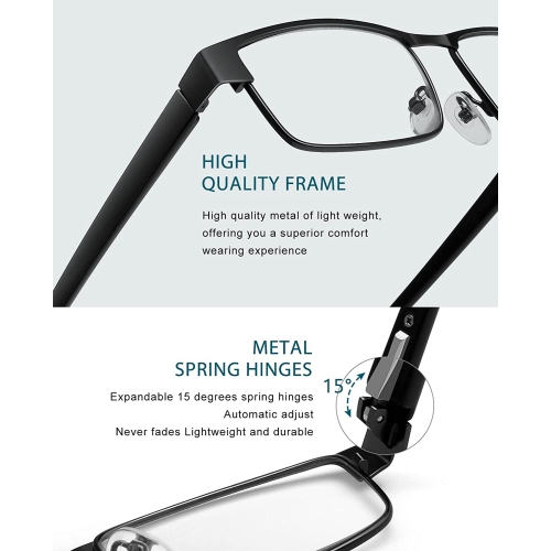 Paquet de 3 paires de lunettes de lecture pour ordinateur à cadre carré anti-fatigue anti-lumière bleue pour hommes