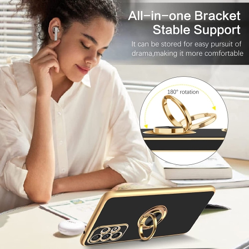 Samsung A53 5G Case, A53 5G Case Ring Holder Edge Plating Rotation Kickstand Soft Silicone TPU Bumper Women