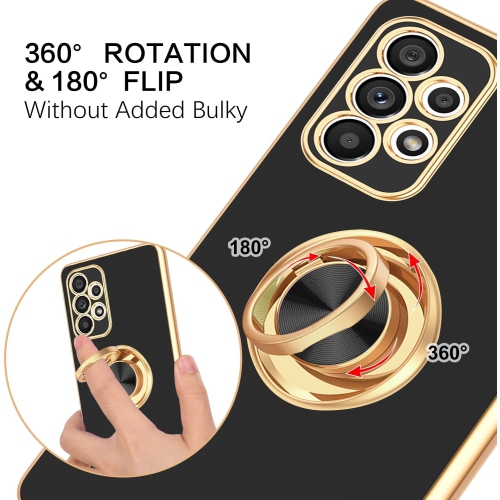 Samsung A53 5G Case, A53 5G Case Ring Holder Edge Plating Rotation Kickstand Soft Silicone TPU Bumper Women