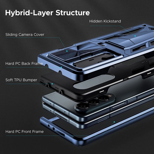 Military Armor Series Case. Designed for Samsung Galaxy Z Fold 4 Case - Blue (Patent Pending)