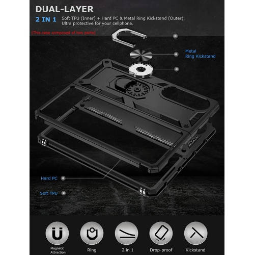Ring Kickstand Phone Case for Galaxy Z Fold4 5G,Heavy Duty Dual Layer Drop Protection Case for Samsung Galaxy
