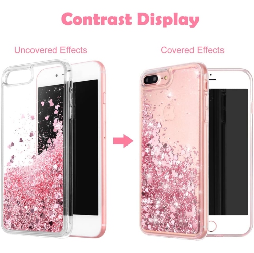 iPhone 7 Plus Case, iPhone 8 Plus Case, Double Layer Design Bling Flowing Liquid Floating Sparkle Colorful