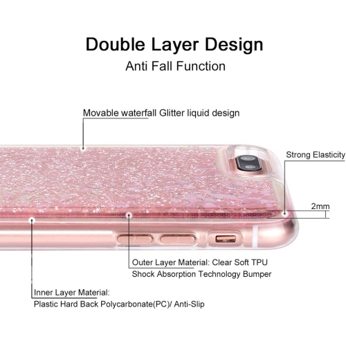 iPhone 7 Plus Case, iPhone 8 Plus Case, Double Layer Design Bling Flowing Liquid Floating Sparkle Colorful