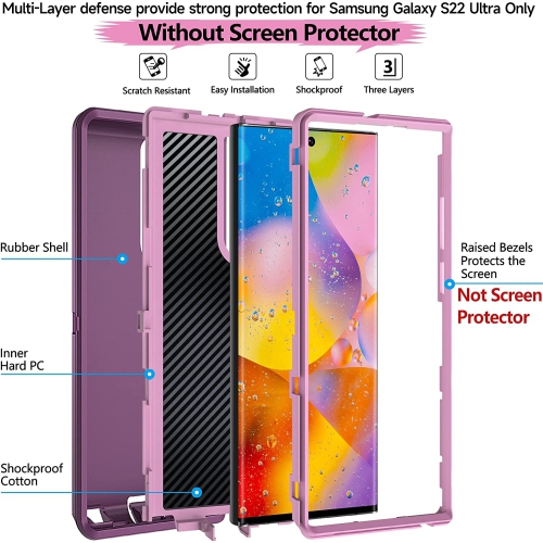Samsung S22 Ultra Case, Heavy Duty Defender Shockproof Protection Bumper Rugged Case Soft TPU Hard PC Phone