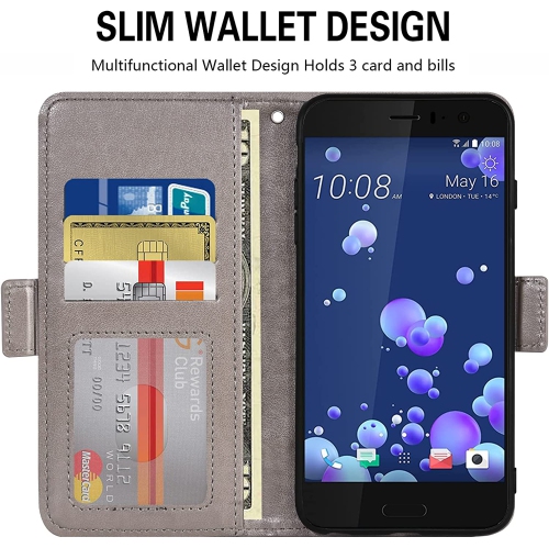 Compatible with HTC U11 Wallet Case and Tempered Glass Screen Protector Flip Purse Accessories Wrist Strap