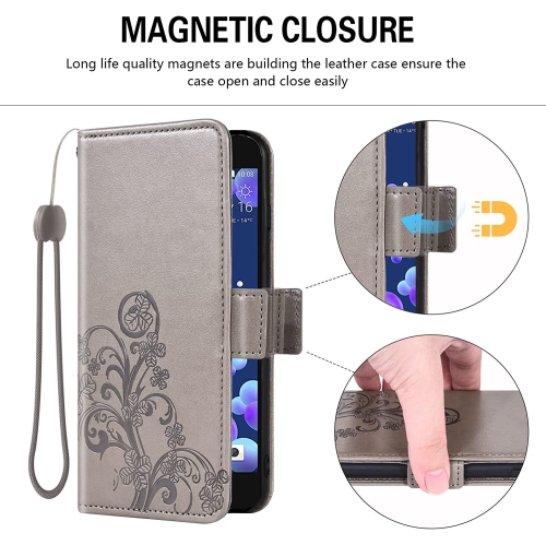 Compatible with HTC U11 Wallet Case and Tempered Glass Screen Protector Flip Purse Accessories Wrist Strap