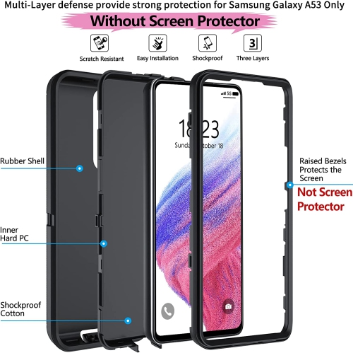 Pour le Galaxy A53 5G de Samsung, l’étui robuste antichoc 3-en-1 A53 5G de Samsung en TPUR souple et résistant aux chocs