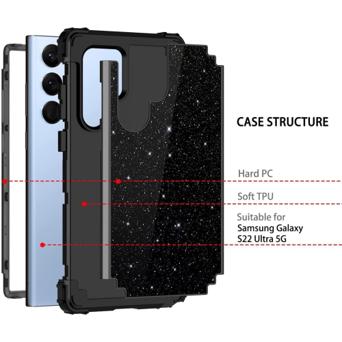 for Galaxy S22 Ultra 5G Case Glitter Sparkly Bling Shockproof Heavy Duty Hybrid Sturdy High Impact Protective