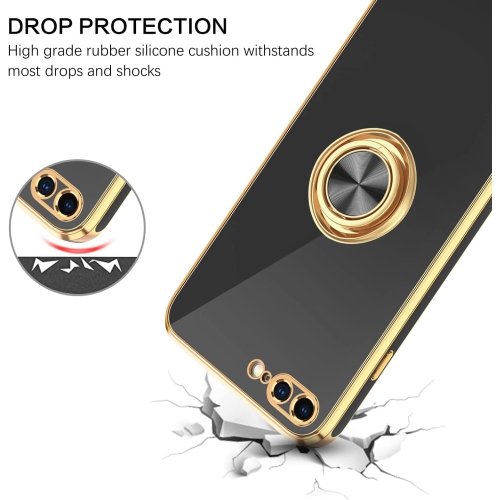 iPhone 8 Plus Case, iPhone 7 Plus Case Ring Holder Edge Plating Rotation Kickstand Soft Silicone TPU Bumper