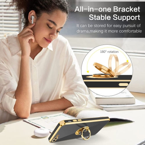 iPhone 8 Plus Case, iPhone 7 Plus Case Ring Holder Edge Plating Rotation Kickstand Soft Silicone TPU Bumper