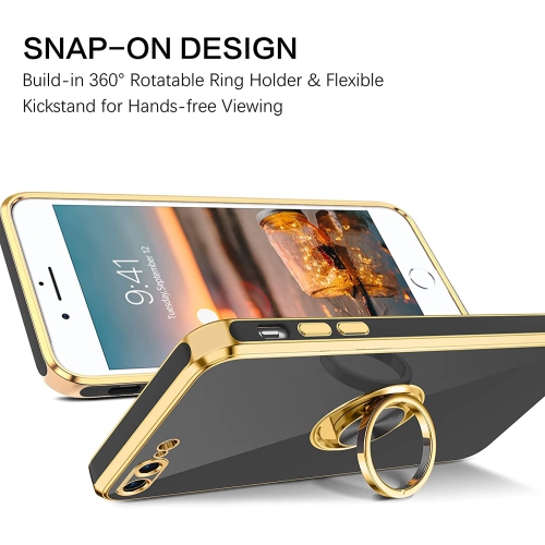 iPhone 8 Plus Case, iPhone 7 Plus Case Ring Holder Edge Plating Rotation Kickstand Soft Silicone TPU Bumper