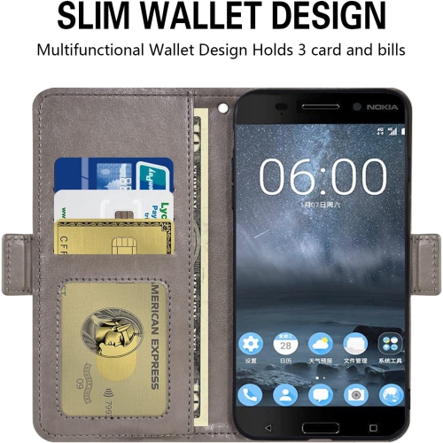 Compatible with Nokia 6 2017 Wallet Case and Tempered Glass Screen Protector Flip Purse Accessories Wrist Strap