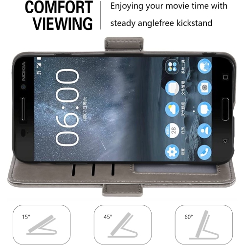 Compatible with Nokia 6 2017 Wallet Case and Tempered Glass Screen Protector Flip Purse Accessories Wrist Strap