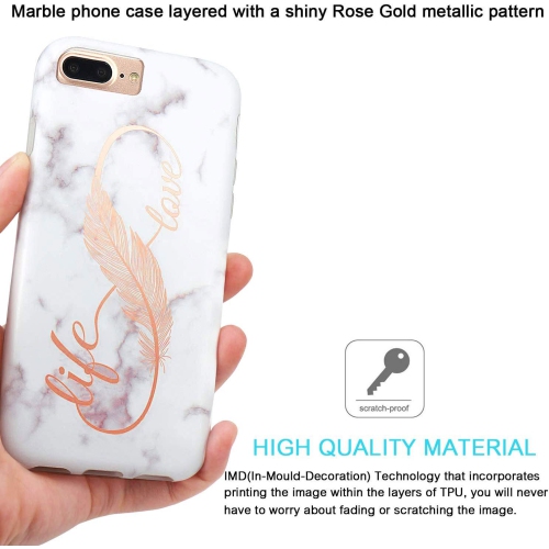 Shiny Rose Gold Love Life White Marble Design Slim Shockproof Flexible Bumper TPU Soft Case Rubber Silicone
