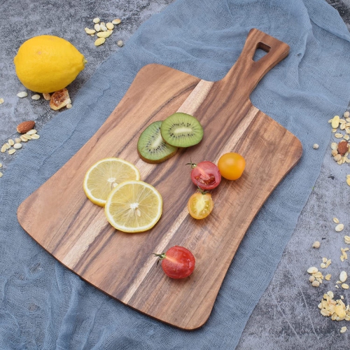 Planche à découper en bois d’acacia avec poignée pour la cuisine, planche à découper en bois pour la viande, le pain, les légumes fruits Charcuterie