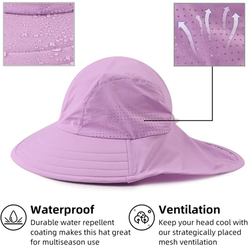 Chapeau de soleil imperméable protection UV pour femmes avec protège-cou à rabat pliable pour l'été