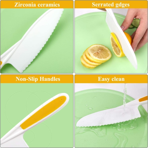 Ensemble de couteaux pour enfants, couteaux de cuisson pour enfants en 3 tailles et planche à découper en plastique/prise ferme, lames dentelées,