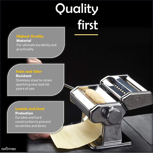 Stainless Steel Manual Pasta Maker Machine | with Adjustable Thickness Settings | Perfect for Professional