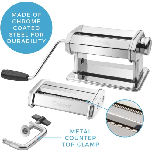 Machine à pâtes de Cucina Pro - construction en acier robuste - avec fettuccine et spaghetti