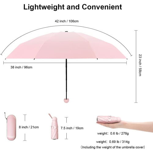 Mini-parasol compact de voyage pour femmes et hommes avec petit parasol portatif 8 côtes levées résistant au soleil et à la pluie avec protection