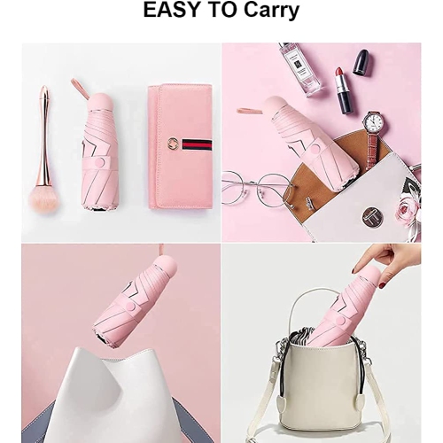 Mini-parasol compact de voyage pour femmes et hommes avec petit parasol portatif 8 côtes levées résistant au soleil et à la pluie avec protection